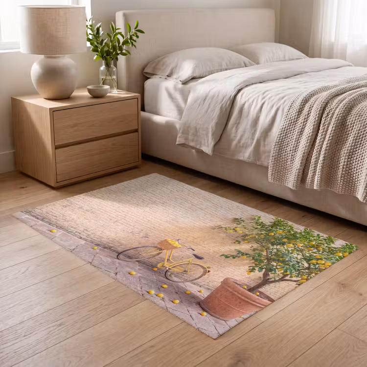 Vloerkleed - Fiets - Mand - Eten - Geel - Zomer — 5