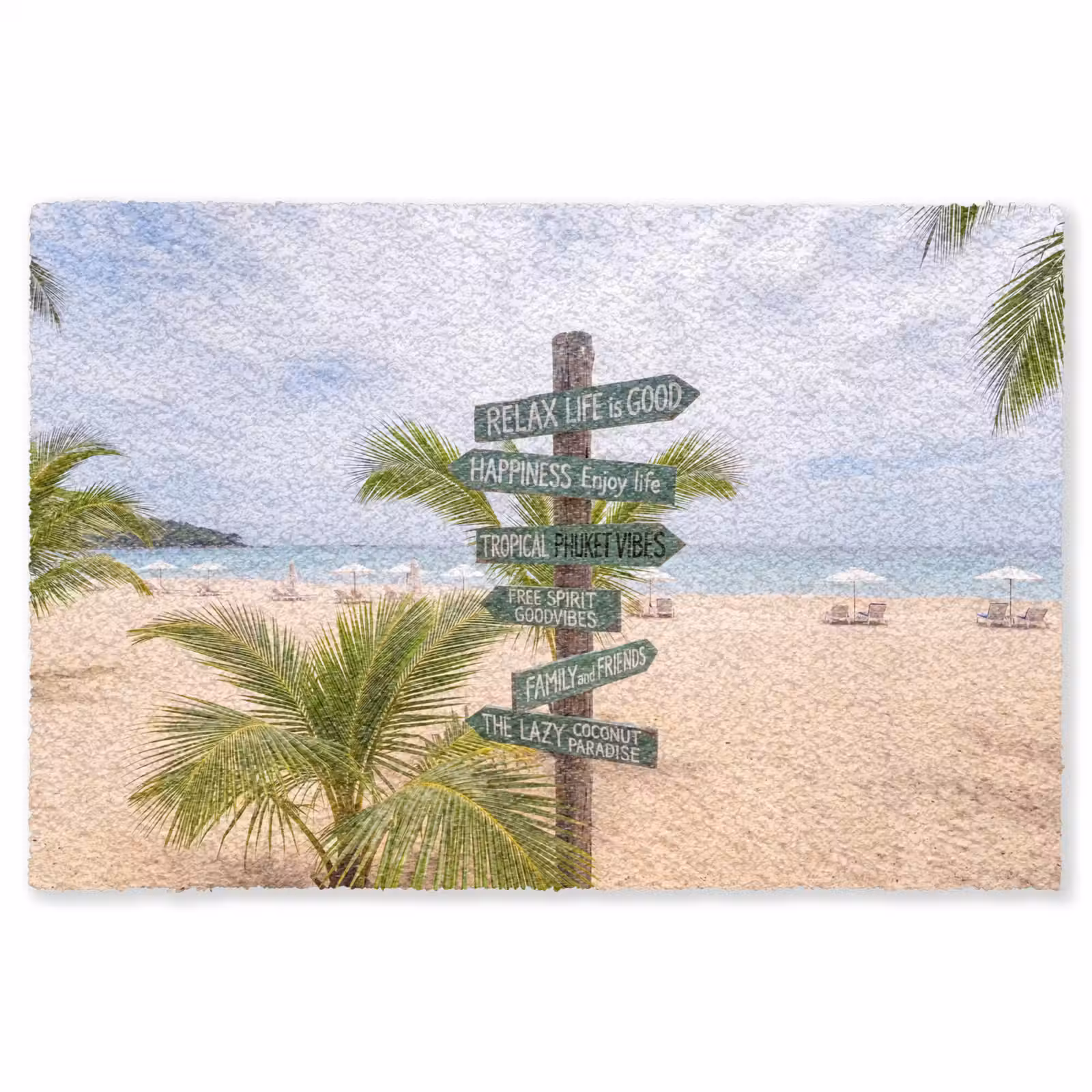 Vloerkleed - Strand - Wegwijzer - Palmen - Tropisch - Groen — 1