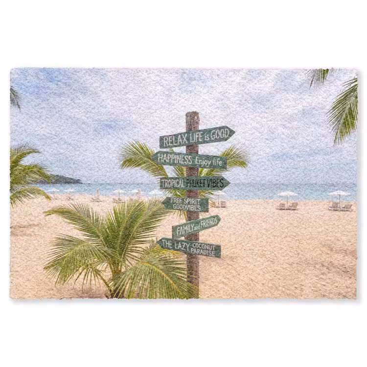 Vloerkleed - Strand - Wegwijzer - Palmen - Tropisch - Groen — 1