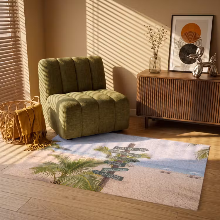 Vloerkleed - Strand - Wegwijzer - Palmen - Tropisch - Groen — 2