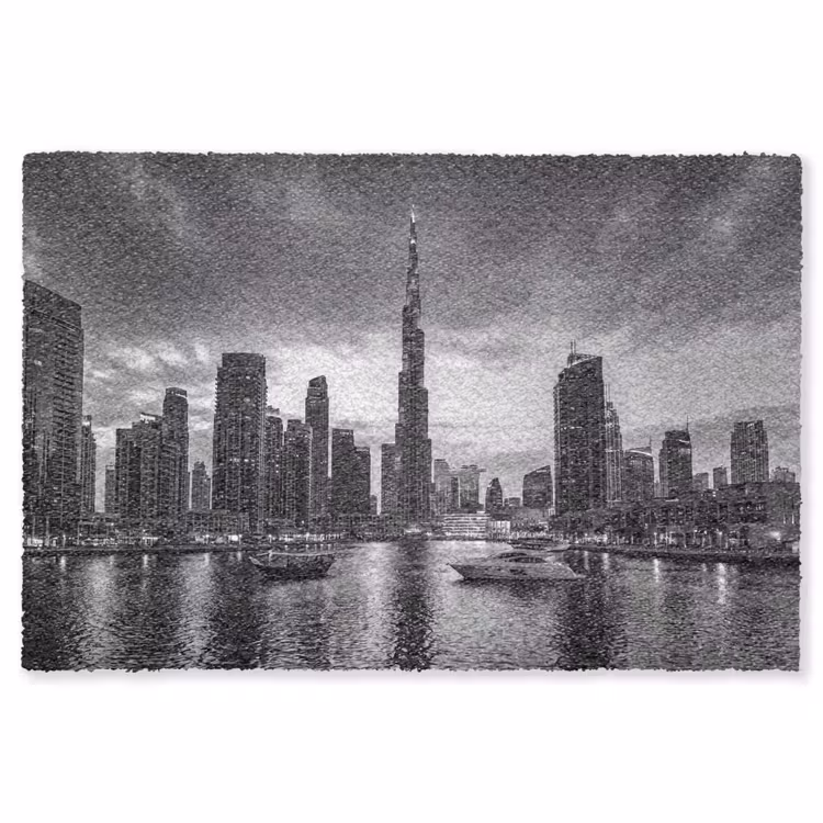 Vloerkleed - Stad - Skyline - Architectuur - Avond - Zwart-wit — 1