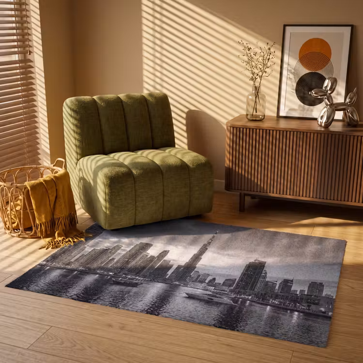 Vloerkleed - Stad - Skyline - Architectuur - Avond - Zwart-wit — 2