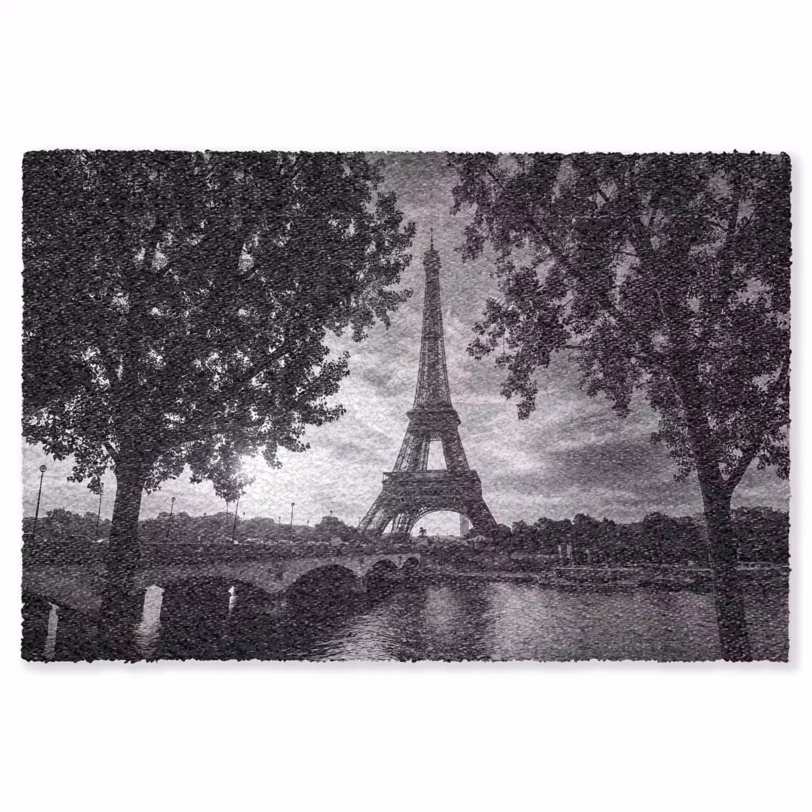 Vloerkleed - Eiffeltoren - Parijs - Rivier - Architectuur - Zwart-wit — 1