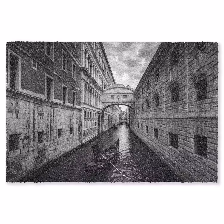 Vloerkleed - Boot - Waterweg - Stad - Zwart-wit - Architectuur — 1