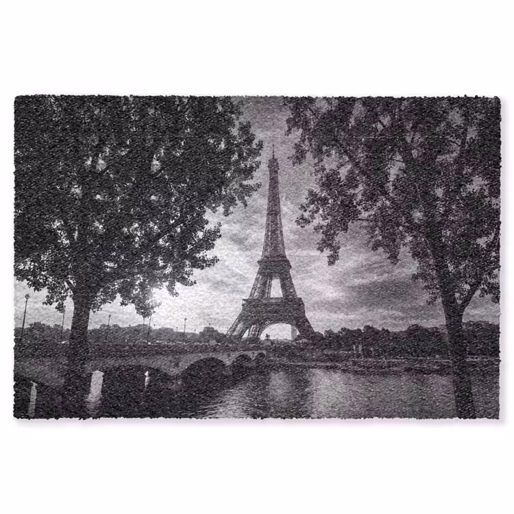 Vloerkleed - Eiffeltoren - Parijs - Rivier - Architectuur - Zwart-wit — 1
