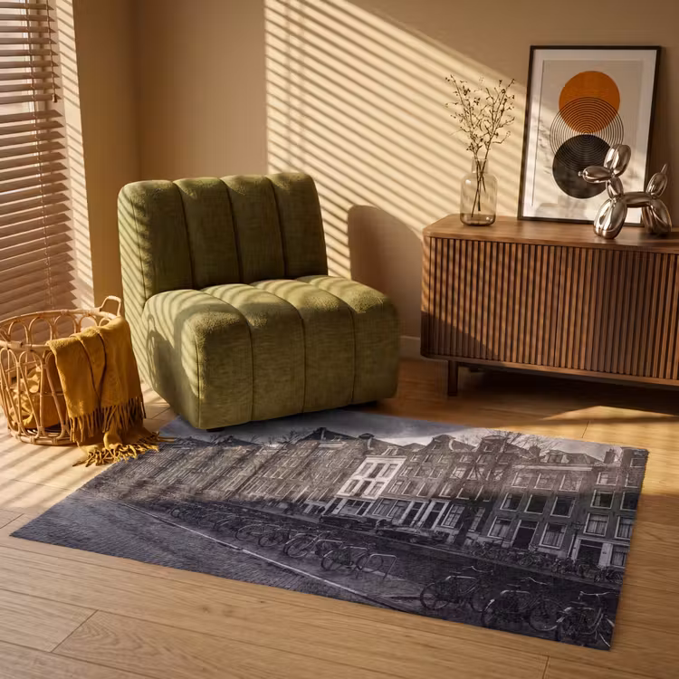 Vloerkleed - Huis - Gracht - Amsterdam - Architectuur - Zwart-wit — 2