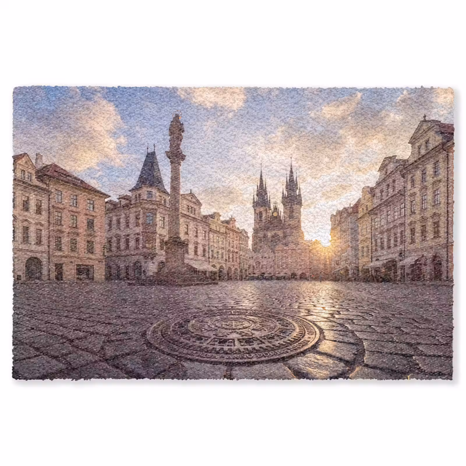 Vloerkleed - Stad - Praag - Ochtend - Architectuur - Goud — 1