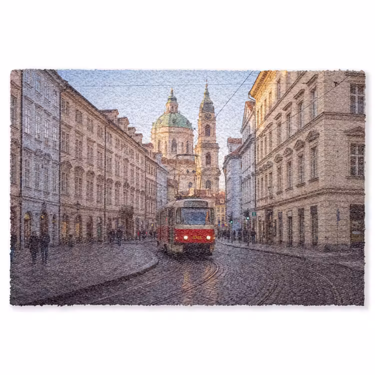 Vloerkleed - Tram - Straat - Stadsgezicht - Klassiek - Rood — 1
