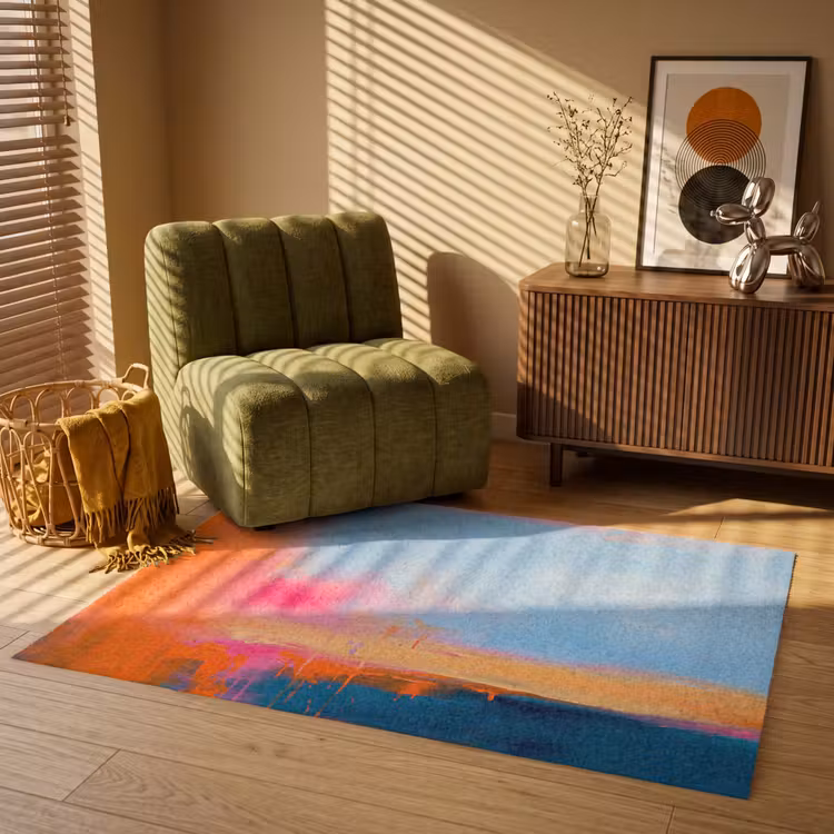 Vloerkleed - Abstract - Kleurvlakken - Modern - Oranje - Blauw — 2