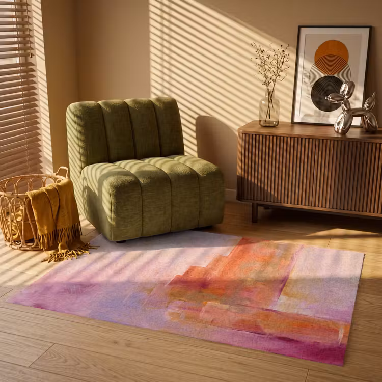 Vloerkleed - Abstract - Borstelstreken - Kunst - Paars - Goud — 2