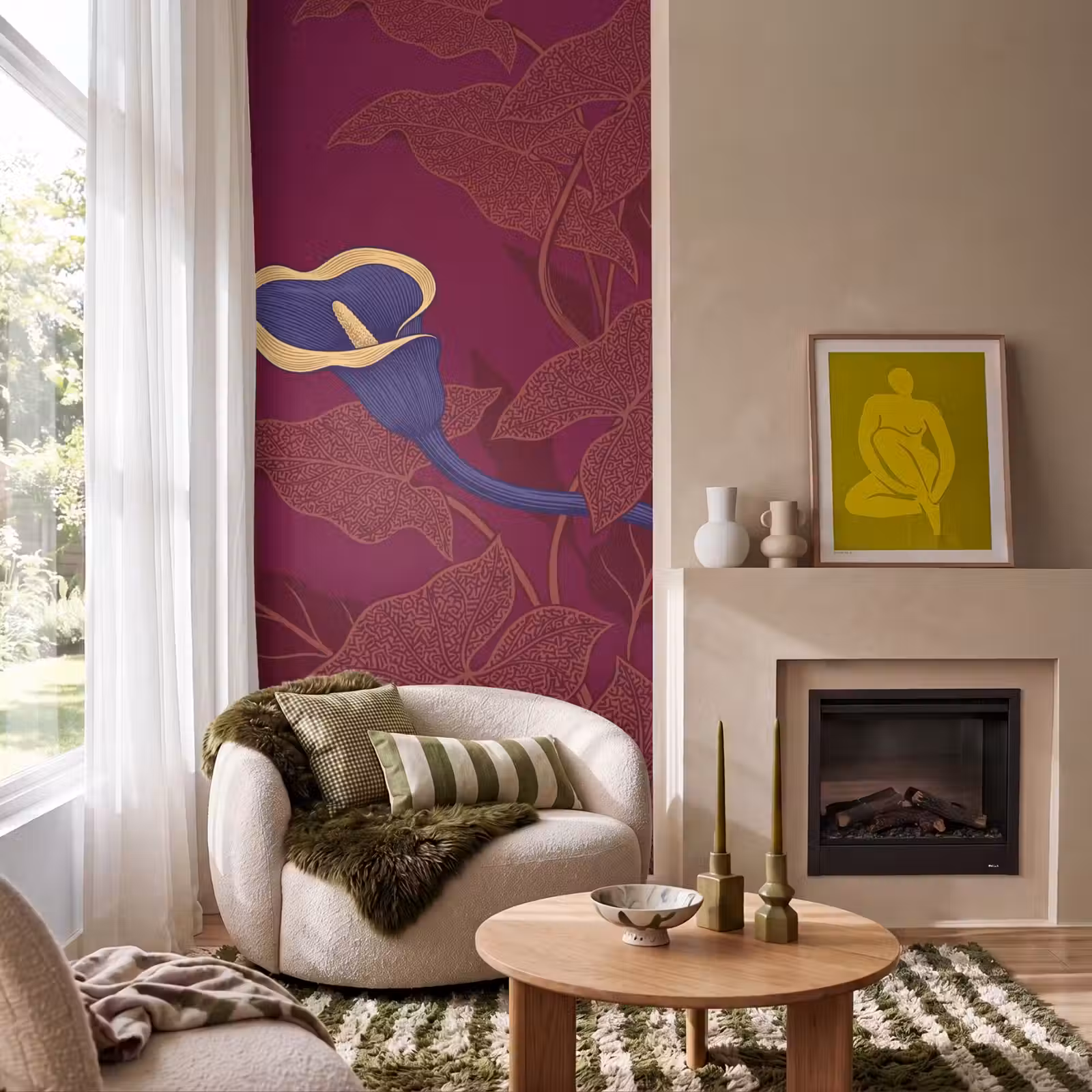 Behang - Bloemen - Modern - Paars — 1