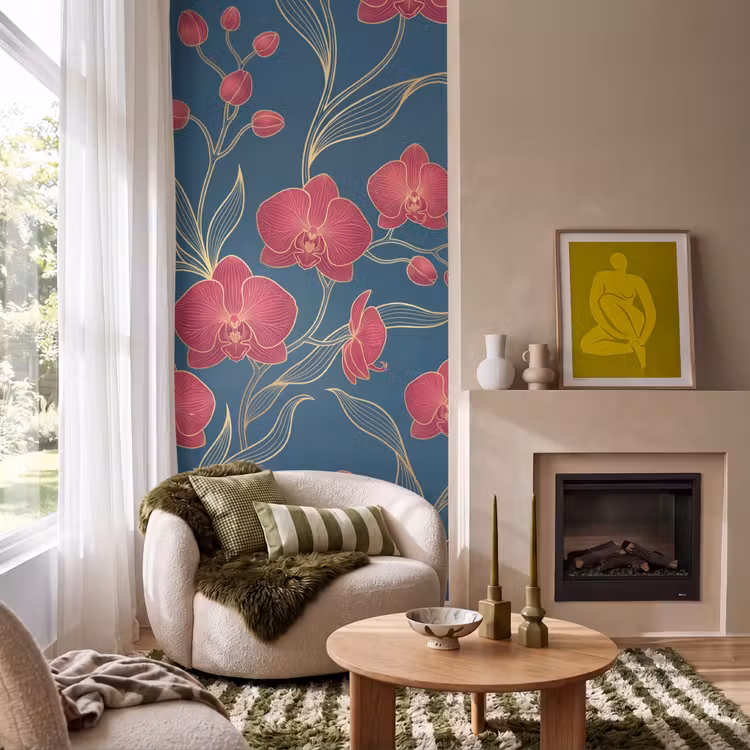 Behang - Bloemen - Rood - Goud — 1