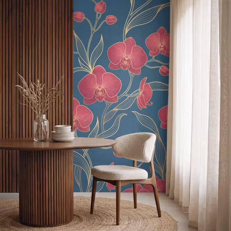 Behang - Bloemen - Rood - Goud — 4