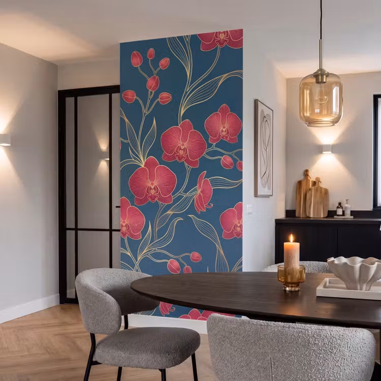 Behang - Bloemen - Rood - Goud — 5