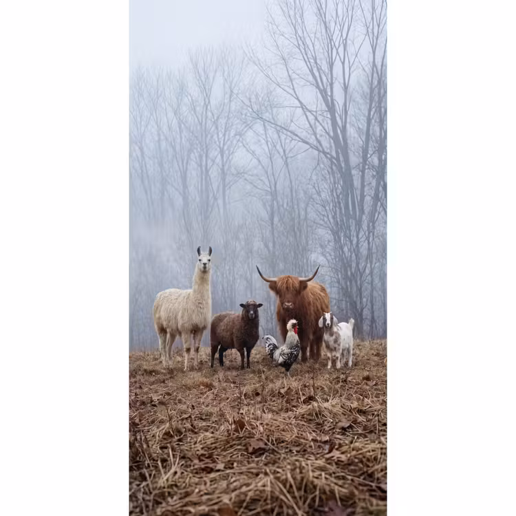 Behang - Boerderijdieren - Groep - Mist - Natuur - Rustiek — 2