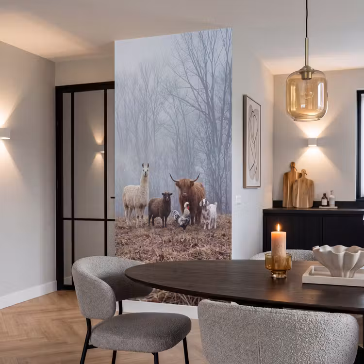 Behang - Boerderijdieren - Groep - Mist - Natuur - Rustiek — 5