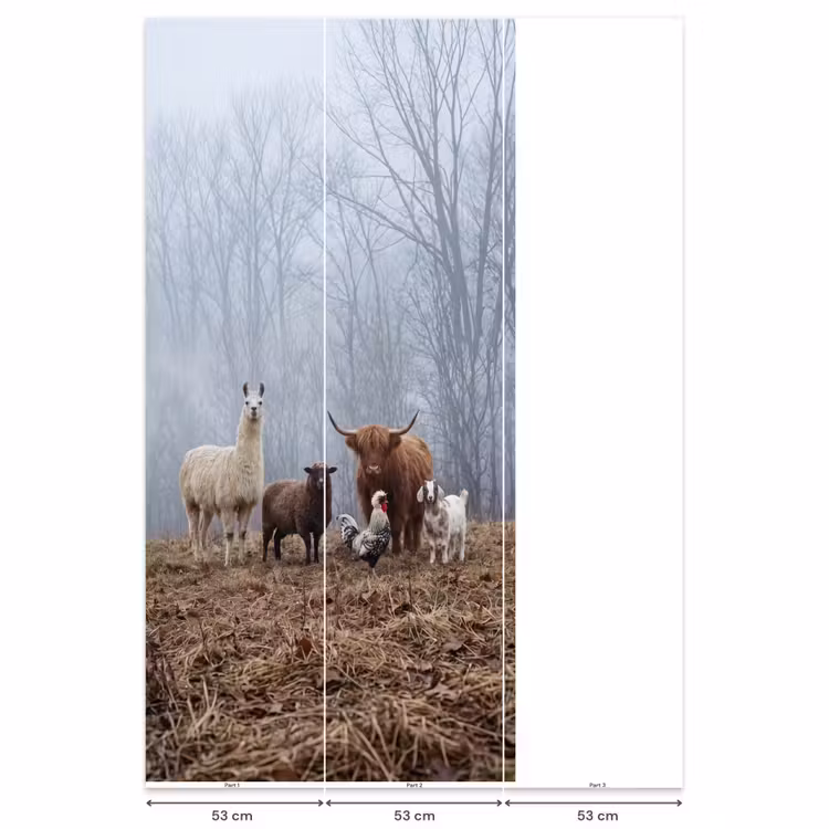 Behang - Boerderijdieren - Groep - Mist - Natuur - Rustiek — 6