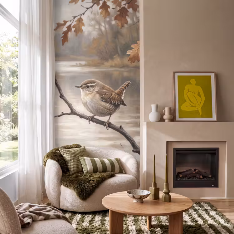 Behang - Winterkoninkje - Tak - Rivier - Natuur - Sfeervol — 1