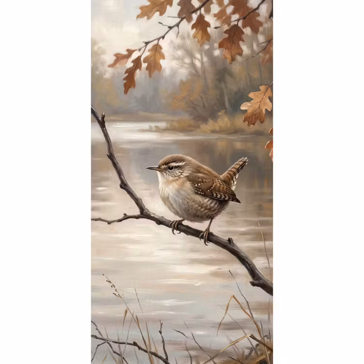 Behang - Winterkoninkje - Tak - Rivier - Natuur - Sfeervol — 2