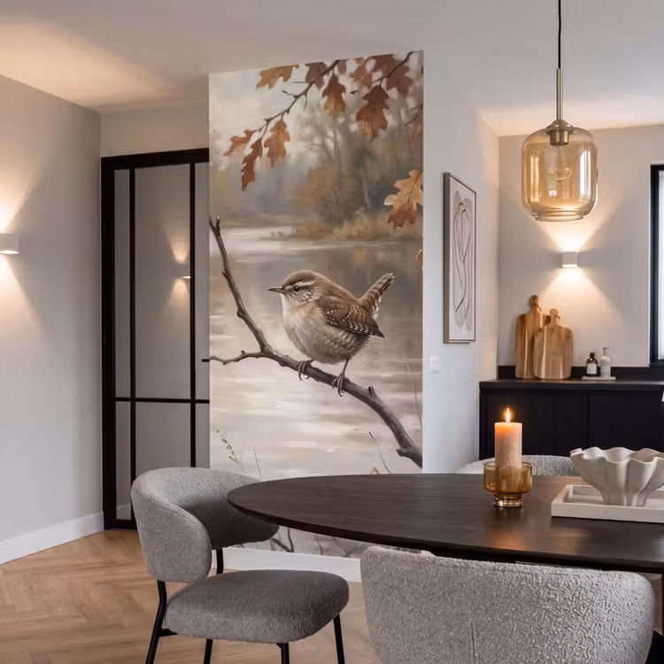 Behang - Winterkoninkje - Tak - Rivier - Natuur - Sfeervol — 5