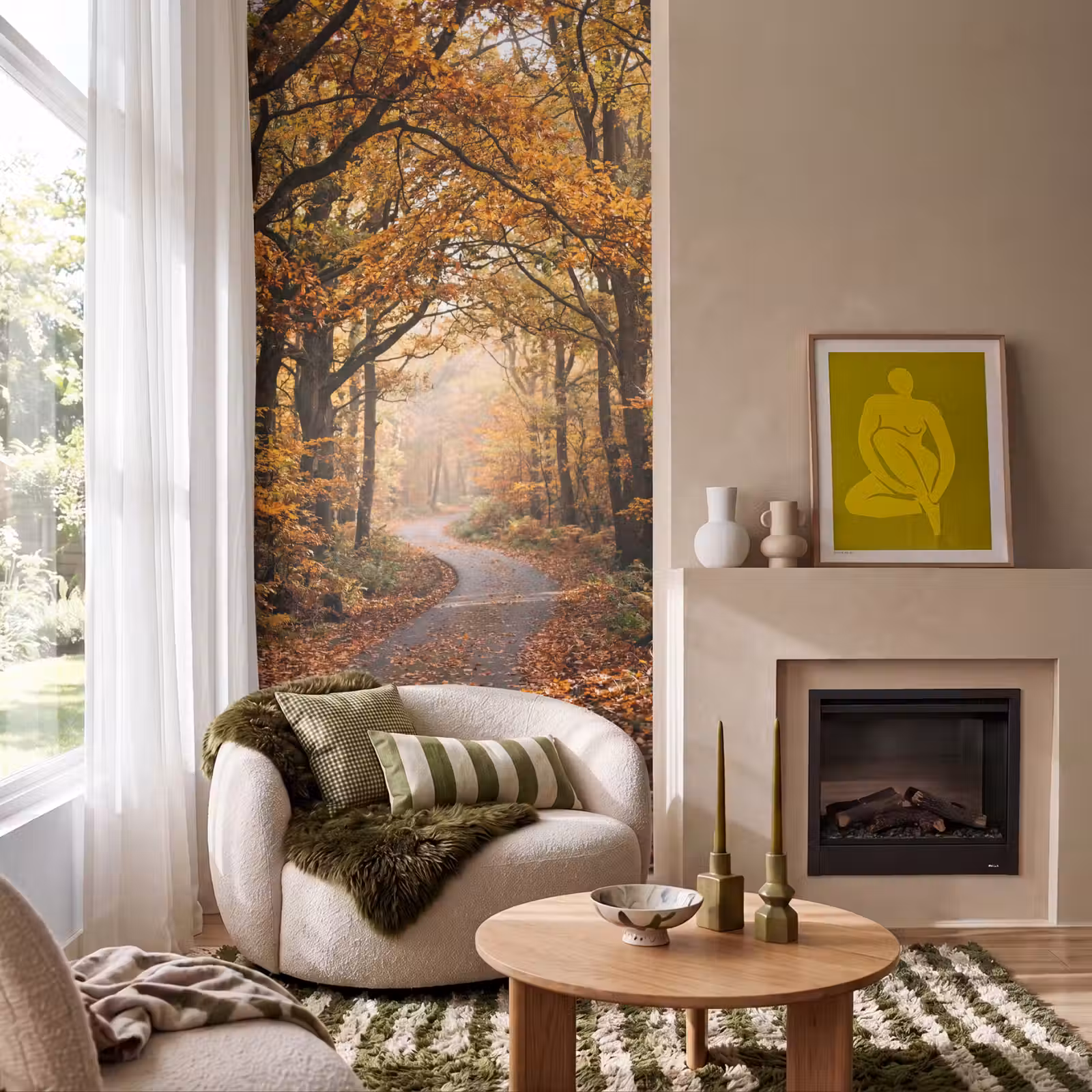 Behang - Bospad - Herfstbos - Bladeren - Oranje - Nostalgisch — 1