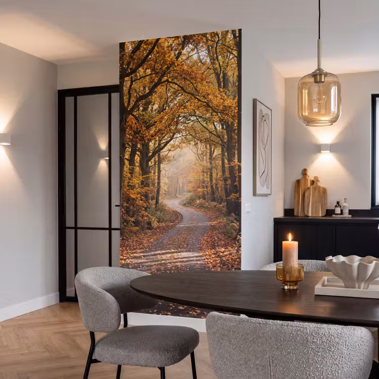Behang - Bospad - Herfstbos - Bladeren - Oranje - Nostalgisch — 5