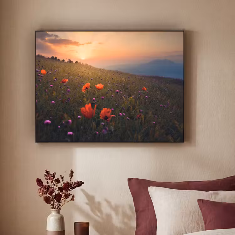 Art Frame - Bloemenveld - Gras - Bloemen - Planten - Zonsondergang - Oranje — 3
