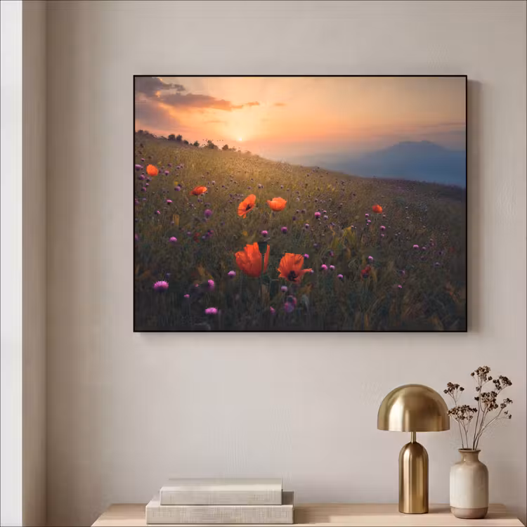 Art Frame - Bloemenveld - Gras - Bloemen - Planten - Zonsondergang - Oranje — 5