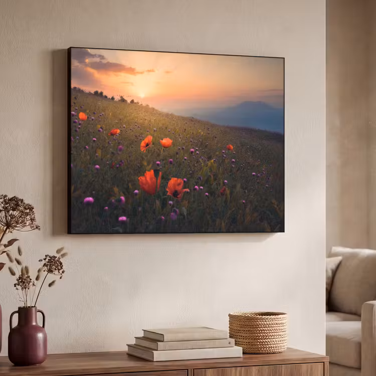 Art Frame - Bloemenveld - Gras - Bloemen - Planten - Zonsondergang - Oranje — 7