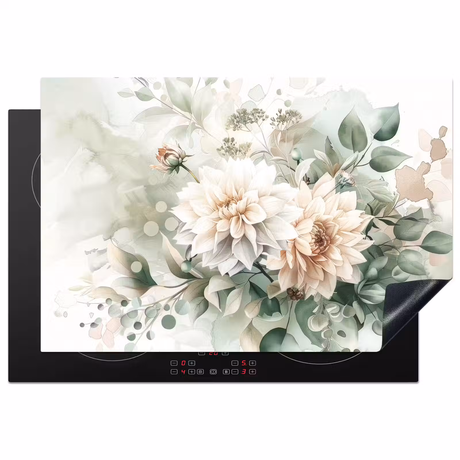 Inductie beschermer - Aquarel Dahlia’s in Dromenland — 1