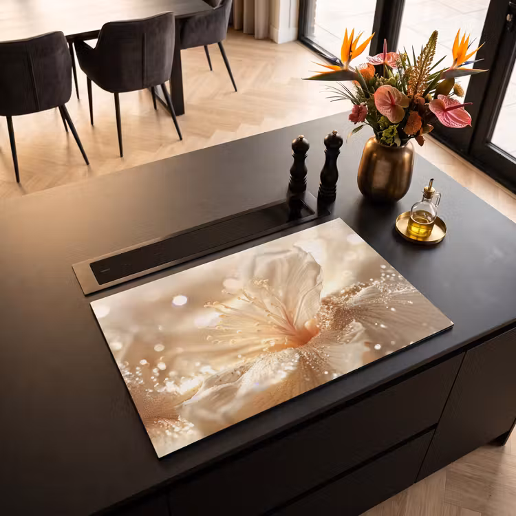 Inductie beschermer - Bloem - Wit - Glitter - Goud - Modern — 5