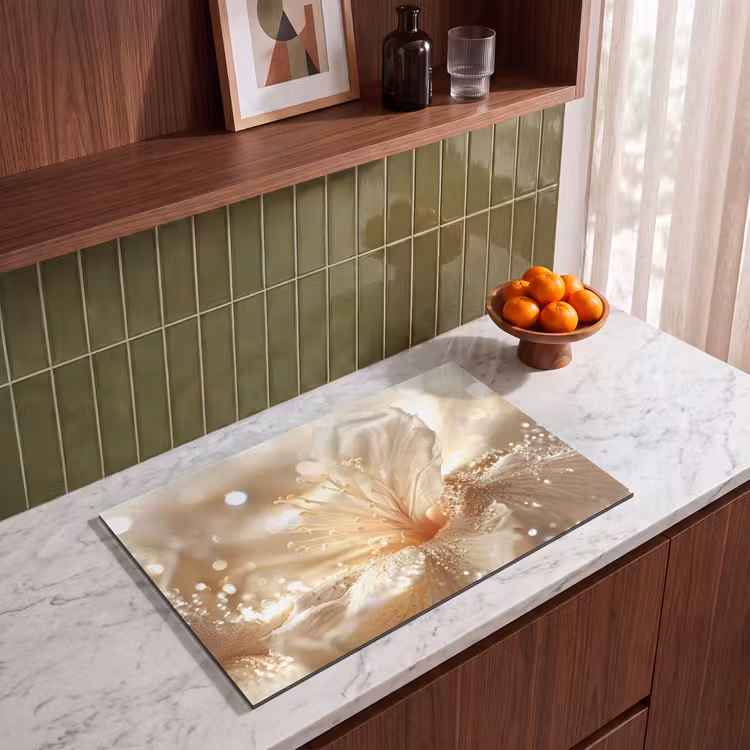 Inductie beschermer - Bloem - Wit - Glitter - Goud - Modern — 8