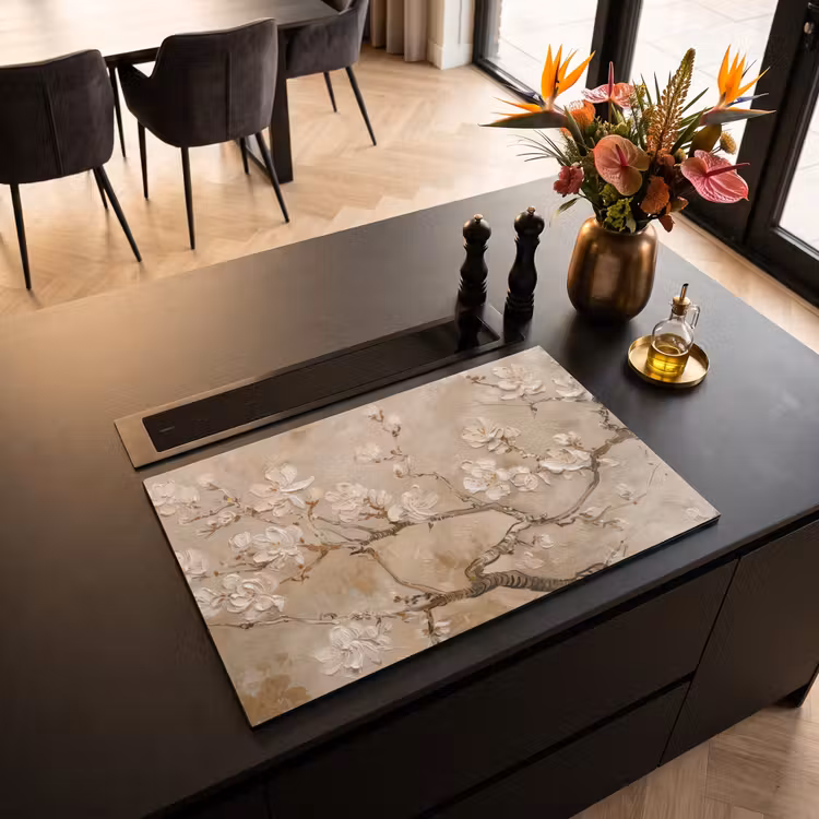 Inductie beschermer - Bloemen - Modern - Beige - Wit - Bloesem — 5