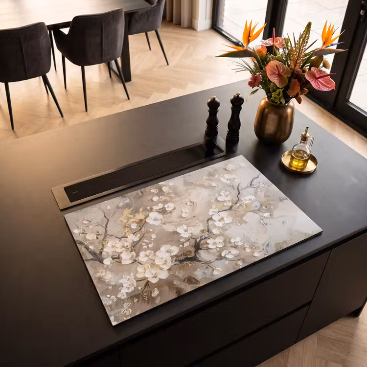 Inductie beschermer - Bloemen - Wit - Goud - Beige - Luxe — 5