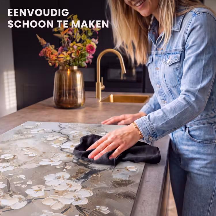 Inductie beschermer - Bloemen - Wit - Goud - Beige - Luxe — 6