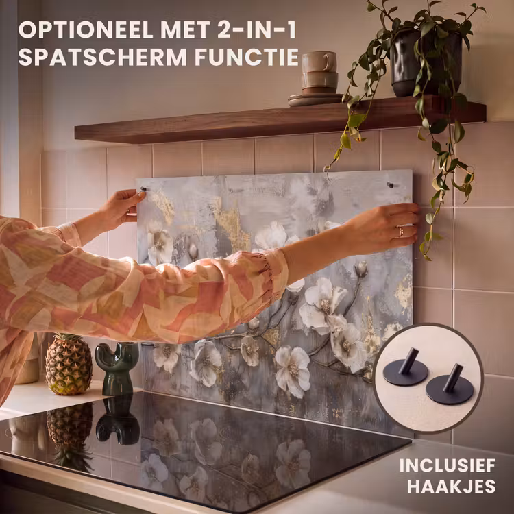 Inductie beschermer - Bloemen - Wit - Grijs - Goud - Luxe — 10