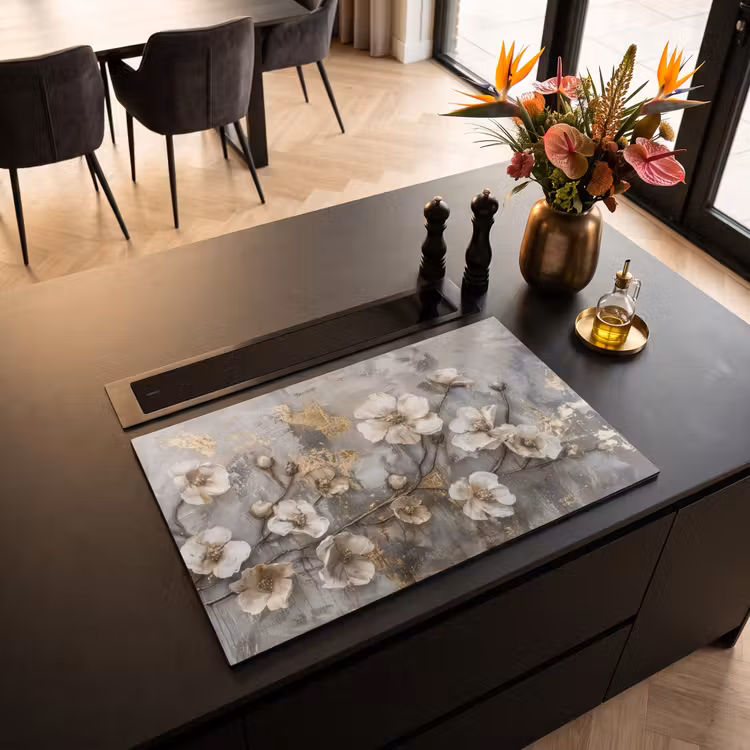 Inductie beschermer - Bloemen - Wit - Grijs - Goud - Luxe — 5