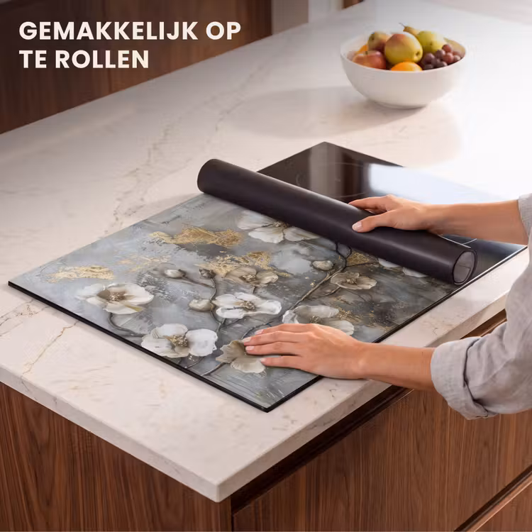 Inductie beschermer - Bloemen - Wit - Grijs - Goud - Luxe — 7