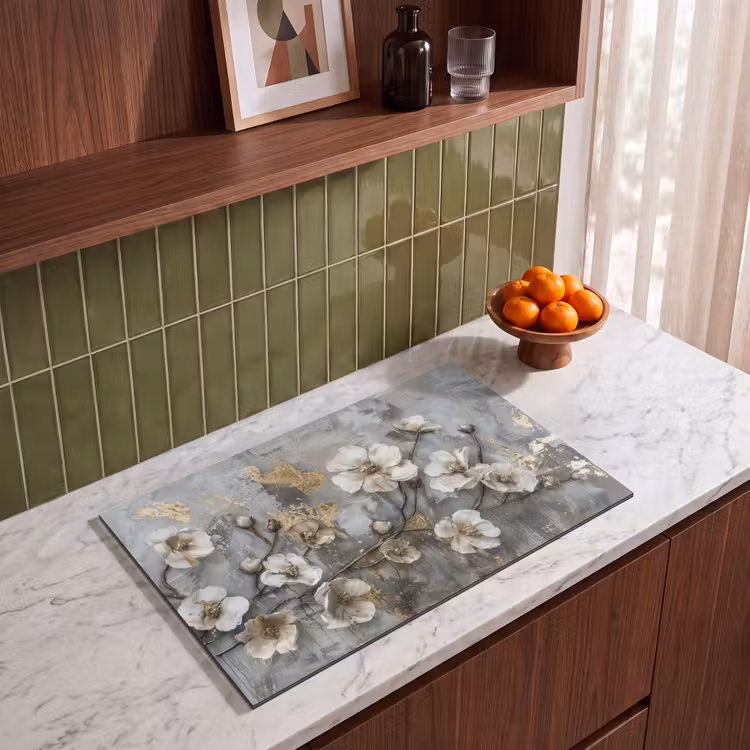 Inductie beschermer - Bloemen - Wit - Grijs - Goud - Luxe — 8