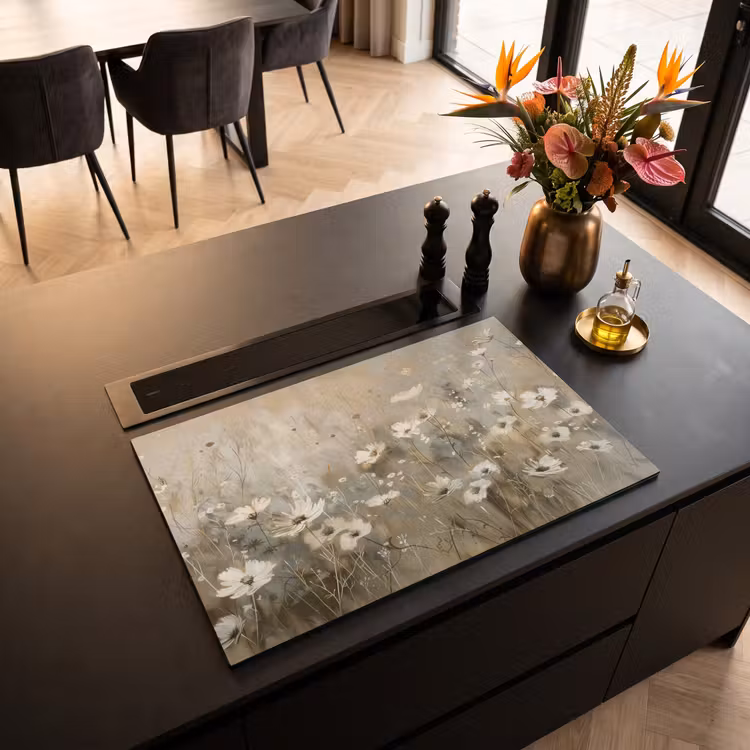 Inductie beschermer - Bloemen - Wit - Natuur - Grijs - Modern — 5