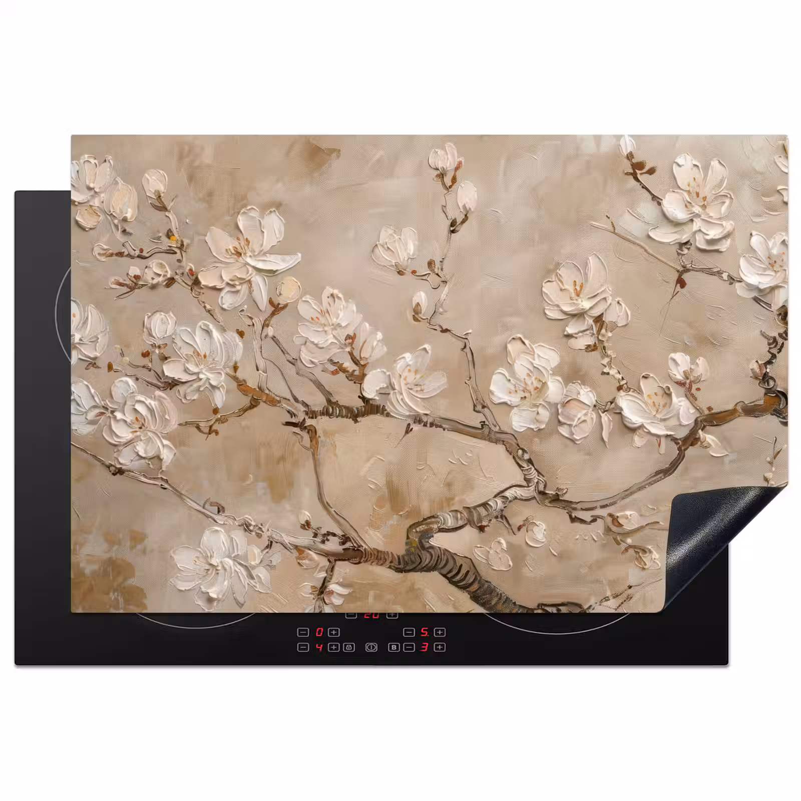 Inductie beschermer - Bloemen - Modern - Beige - Wit - Bloesem — 1