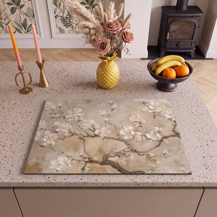 Inductie beschermer - Bloemen - Modern - Beige - Wit - Bloesem — 2