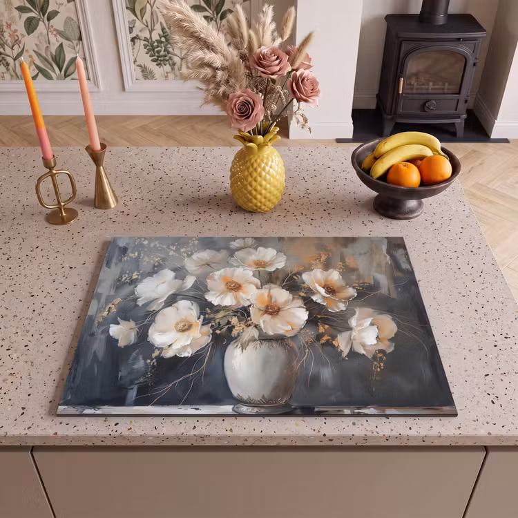 Inductie beschermer - Bloemen - Wit - Vaas - Modern — 2