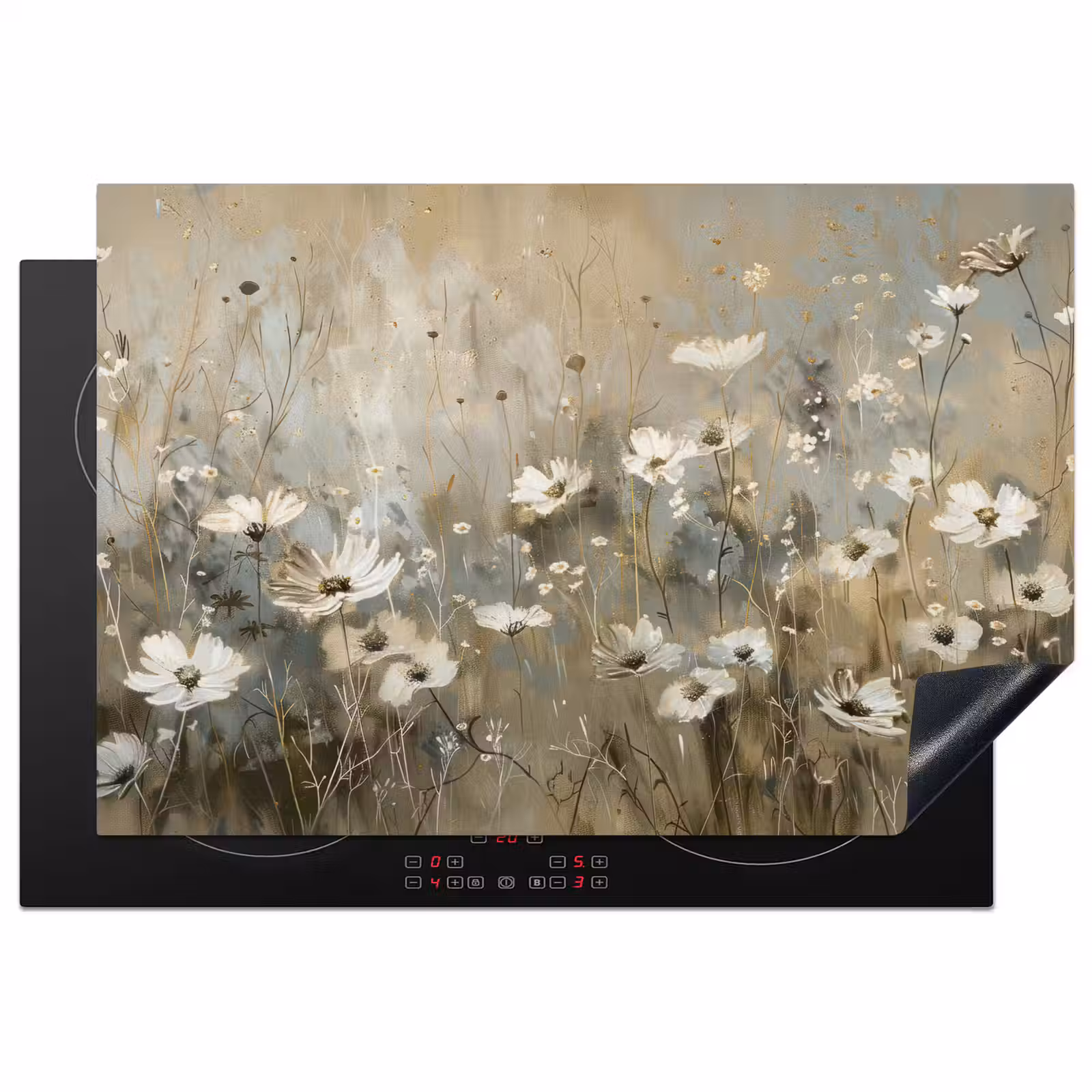 Inductie beschermer - Bloemen - Wit - Natuur - Grijs - Modern — 1