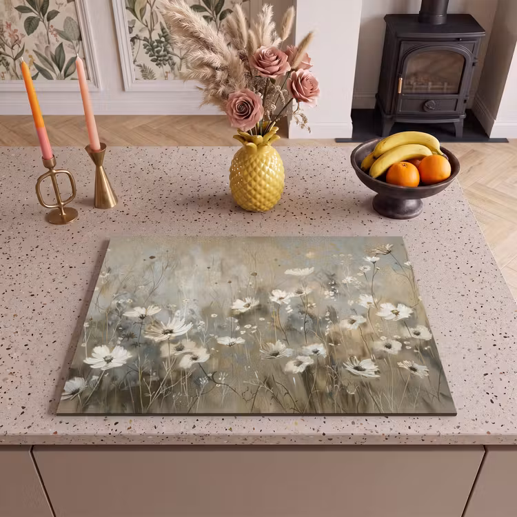 Inductie beschermer - Bloemen - Wit - Natuur - Grijs - Modern — 2