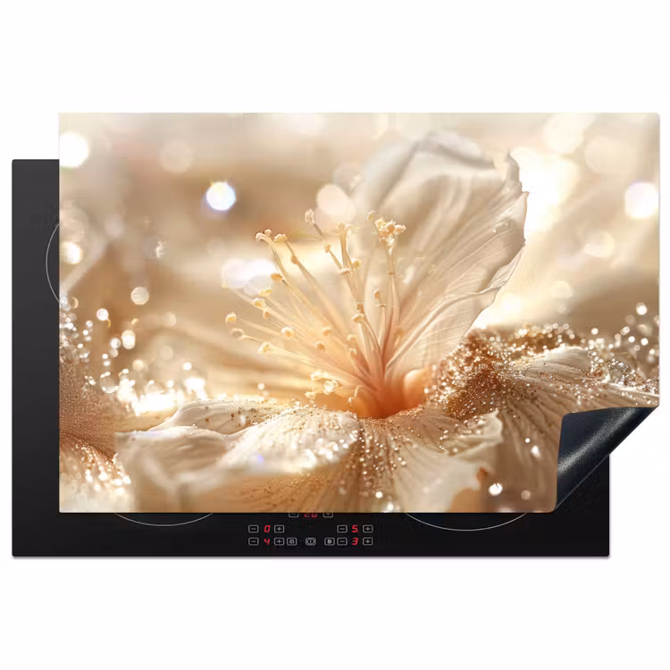 Inductie beschermer - Bloem - Wit - Glitter - Goud - Modern — 1