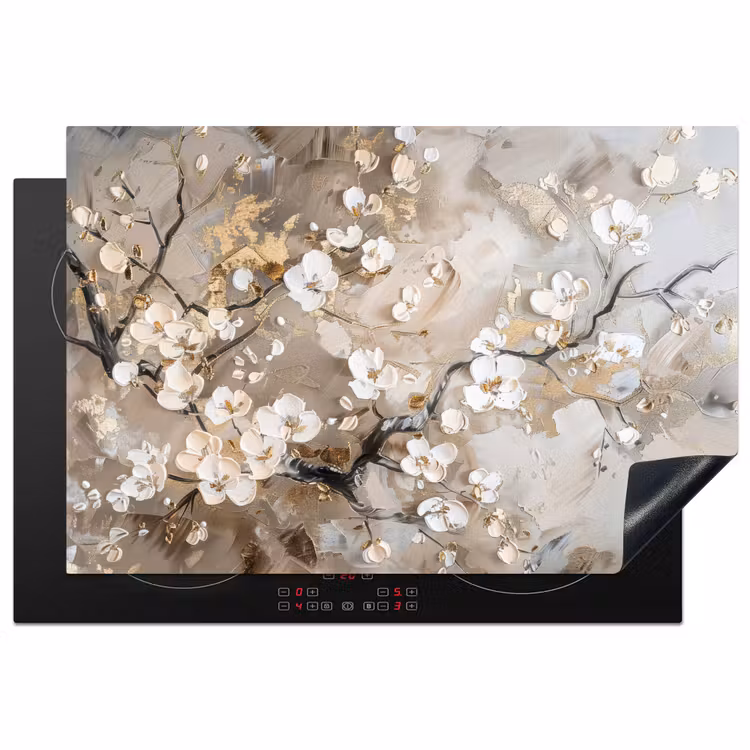Inductie beschermer - Bloemen - Wit - Goud - Beige - Luxe — 1