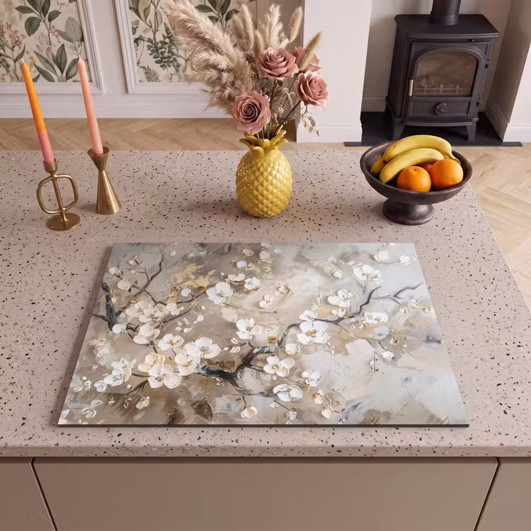 Inductie beschermer - Bloemen - Wit - Goud - Beige - Luxe — 2