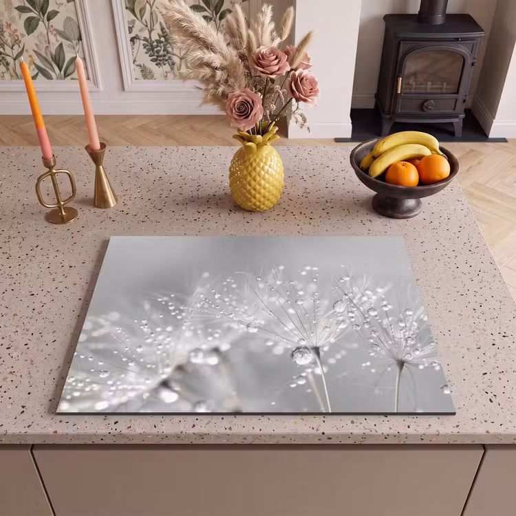 Inductie beschermer - Paardenbloem - Waterdruppels - Stilleven - Modern — 2