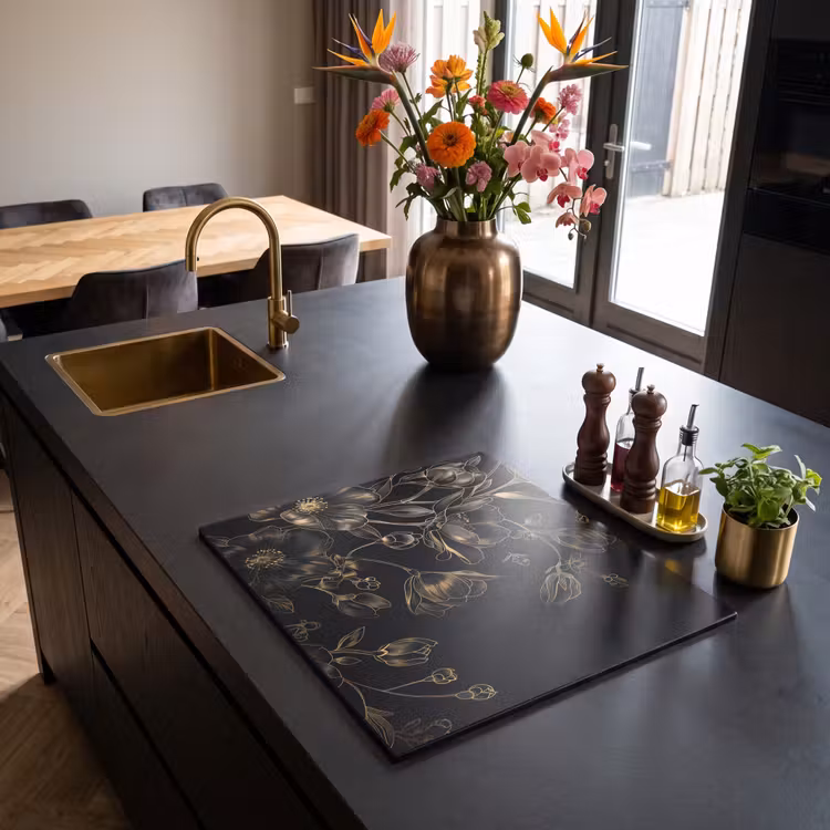 Inductie beschermer - Gouden Flora op Zwart Fluweel — 5
